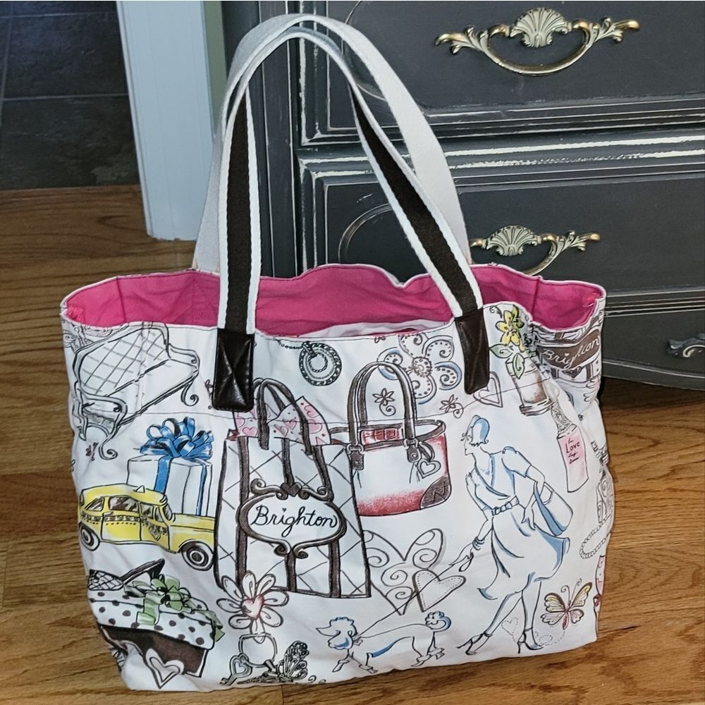 Brighton Boulevard City Best Friend Print Large Canvas Women's Tote Bag - Picture 2 of 15